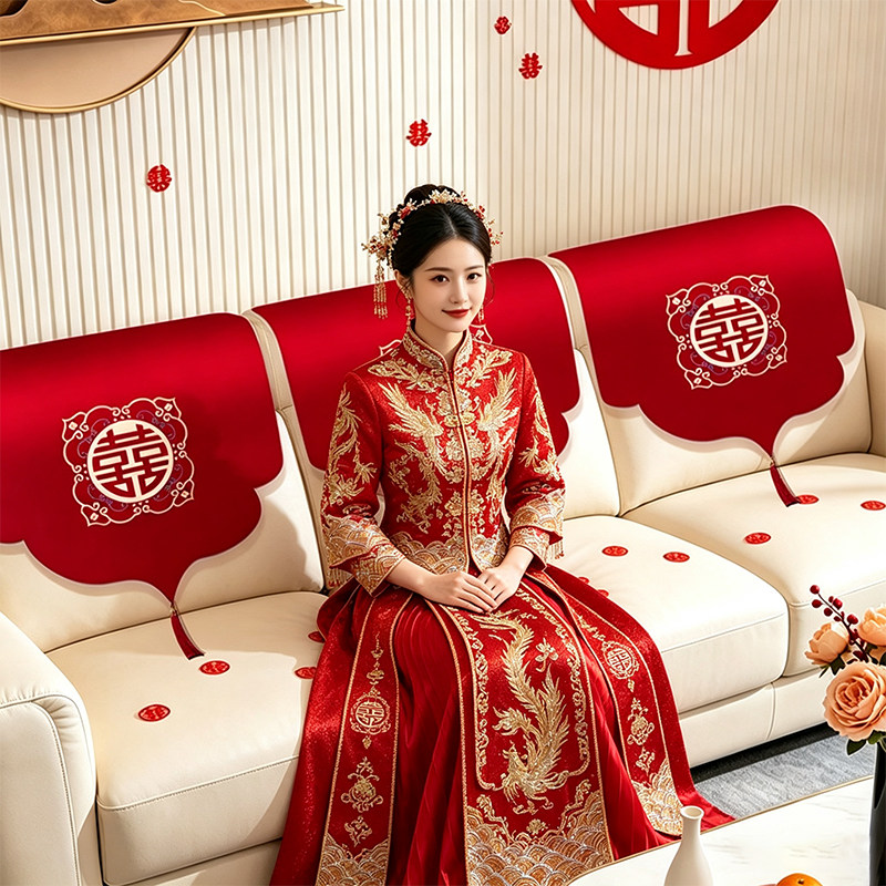 新中式结婚沙发靠背盖巾2026新款红色喜庆装饰婚房布置沙发垫盖布