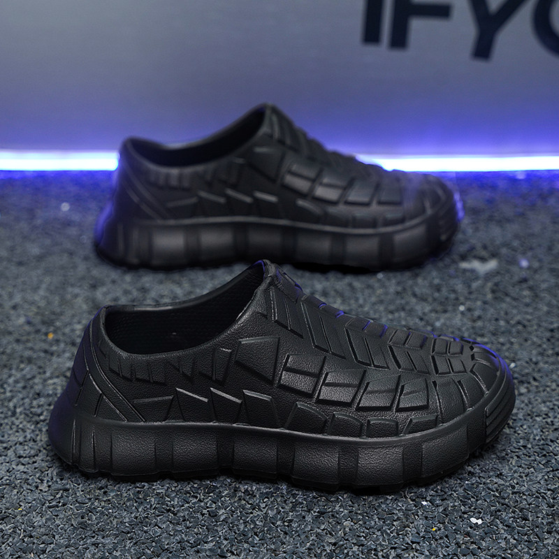 厚底久站不累脚一脚蹬低帮雨靴男款户外防水工作软底黑色雨鞋防滑