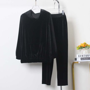 女高端连帽卫衣哈伦裤 2026春秋新款 套装 金丝绒时尚 休闲两件套 大码