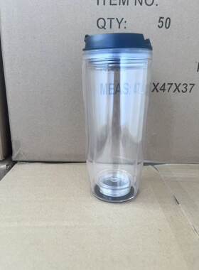 双层换纸广告杯隔热个性DIY手绘透明内胆ps材质奶茶杯改造礼品