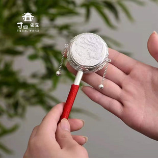 大理寸四银庄雪花银足银999新款龙凤呈祥纯银拨浪鼓周岁宝宝礼物