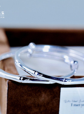 大理寸四银庄竹节推拉扣手镯