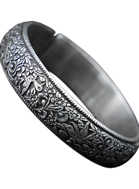 寸四足银手镯大理喜鹊梅花满雕