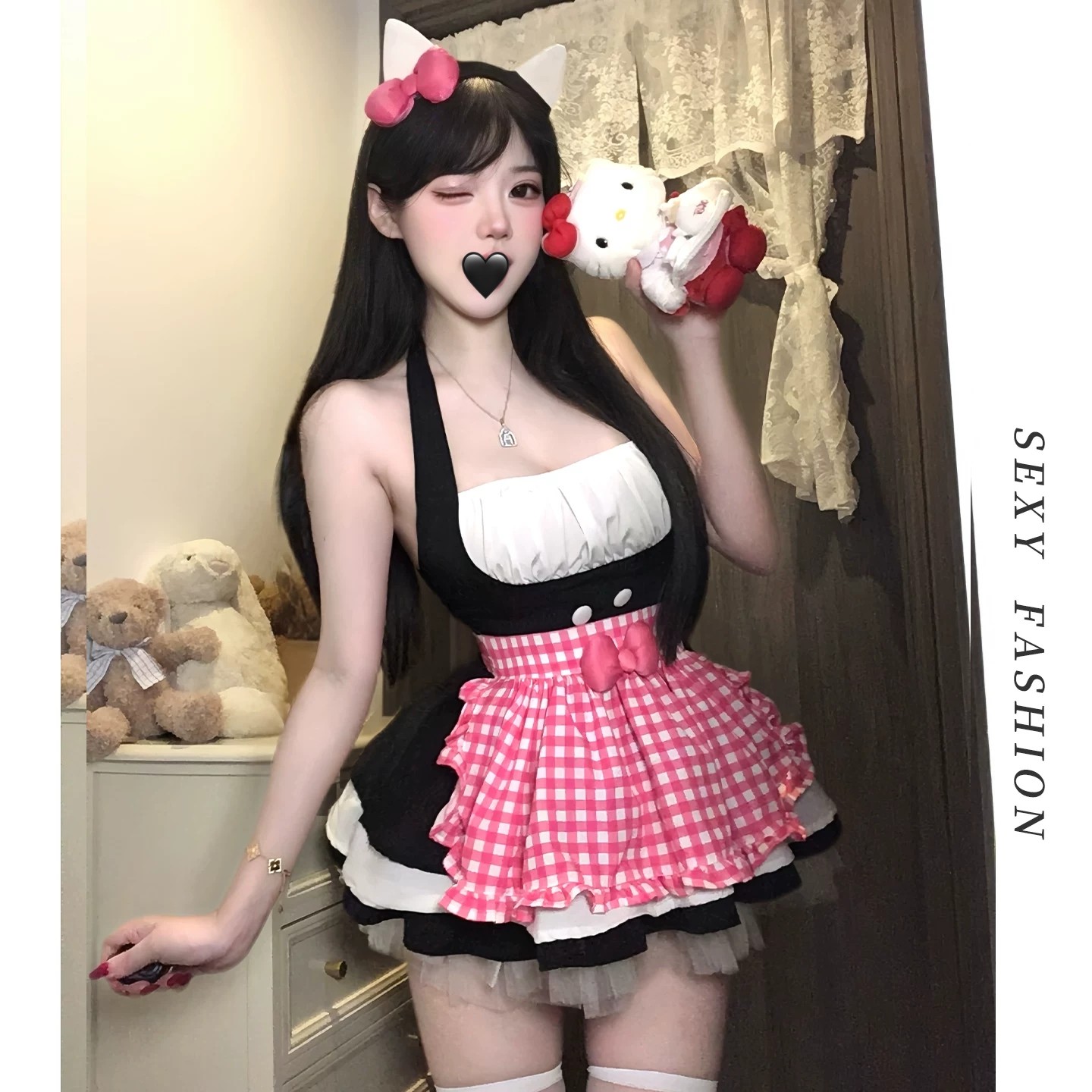 「猫仆派对」日系可爱kitty女仆cos制服纯欲风性感连衣裙qqny