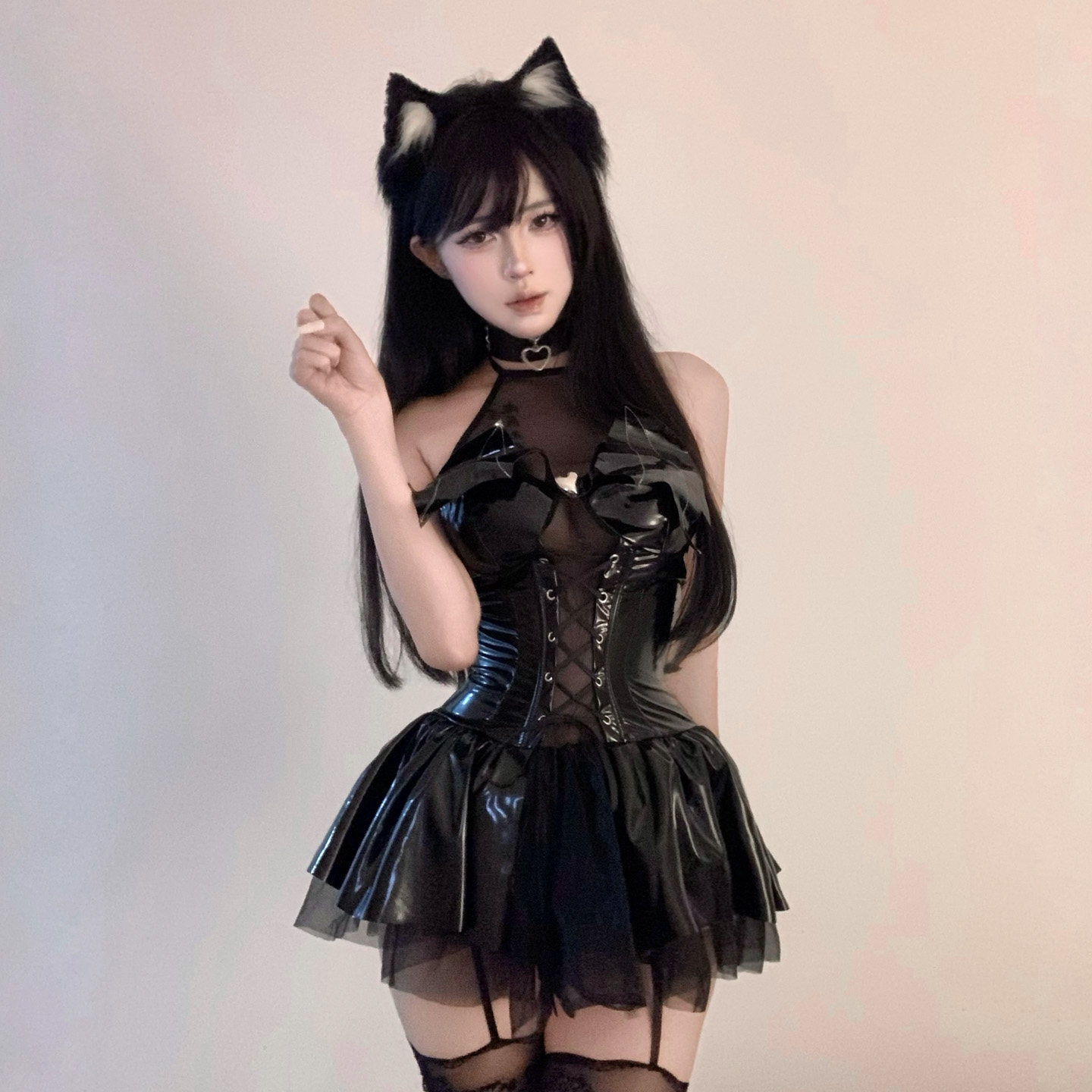 纯欲小恶魔cos制服套装性感衣服漆皮连体衣诱惑内衣魅魔装衣服