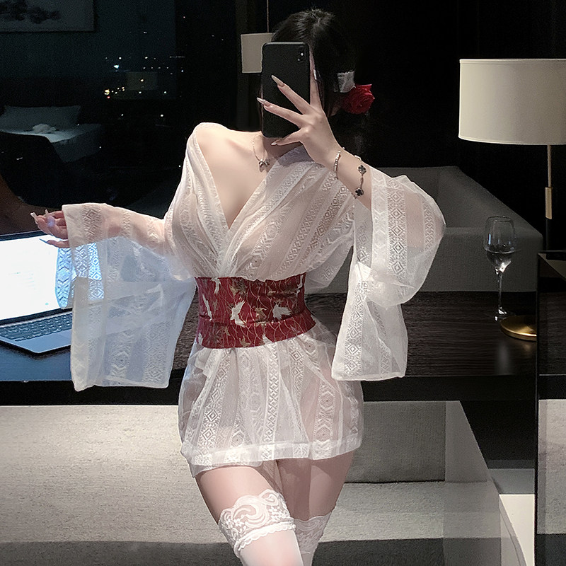 性感私房纯欲日式和服情调睡裙女和风半透开襟浴衣袍透视束带镂空