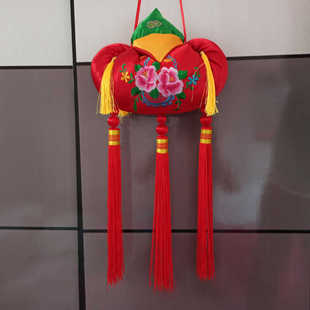 18厘米荷包精美双面刺绣花庆阳香包长流苏民俗风跳舞道具客厅挂件
