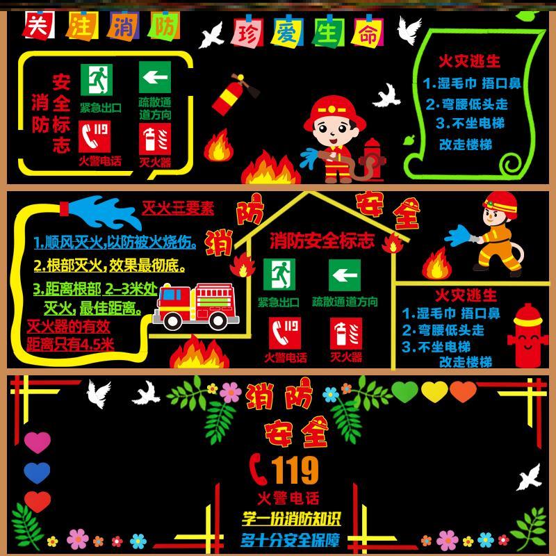 装饰素材毛毡安全消防黑板报文化墙贴画标识班级生命墙贴教室119
