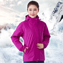 保暖登山服 外套户外防水透气大码 冲锋衣女冬季 三合一两件套妈妈装