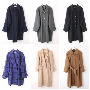 古着vintage大衣毛呢绒孤品外套日本制中长款单双排扣气质宽松17A