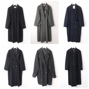 古着vintage大衣毛呢绒孤品外套日本制中长款单双排扣气质宽松19C