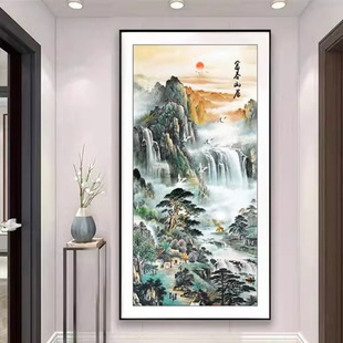 十字绣国画版富春山居图竖版新款客厅书房玄关风景山水42色无勾边