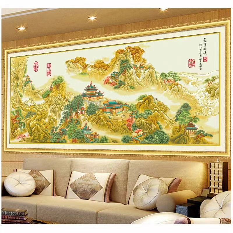 蒙娜丽莎新中式客厅风景十字绣