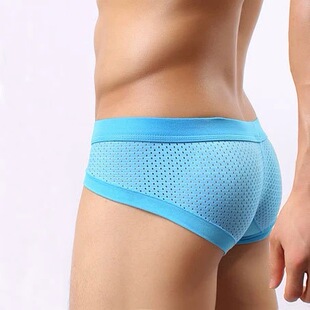 男士内裤网孔网眼透气柔软舒适U凸三角裤低腰简约时尚中弹力裤头