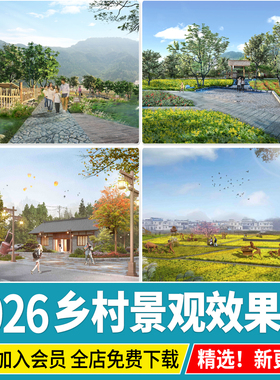 美丽乡村景观效果图田园免扣新农村改造美化提升 PSD分层PS素材
