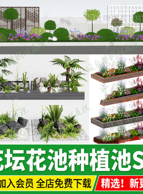 花坛花池种植池树池院子露台阳台庭院花园植物配置搭配su模型素材