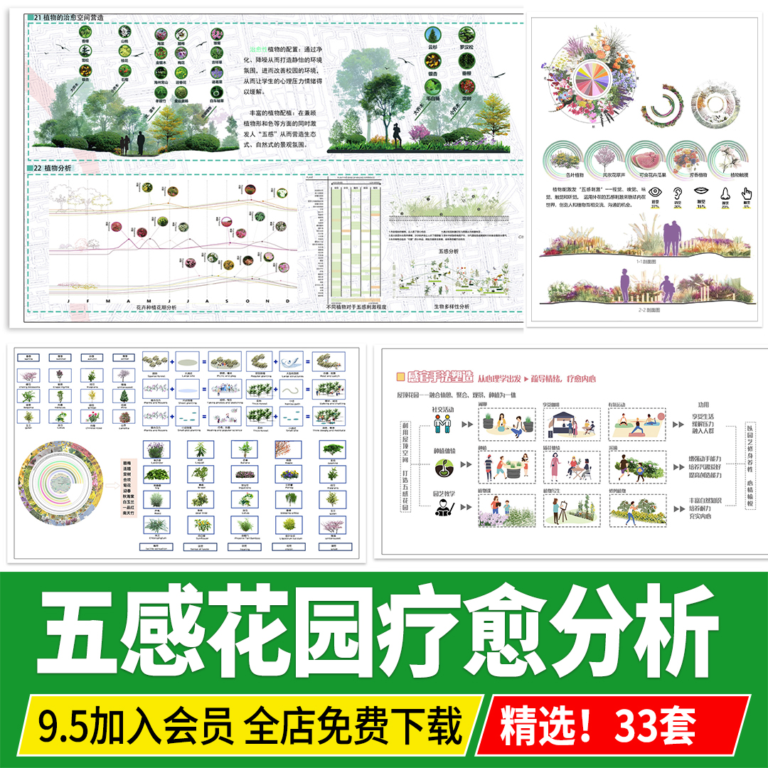 PSD五感花园种植分析园艺疗法植物配置康养疗愈治愈分析图PS素材
