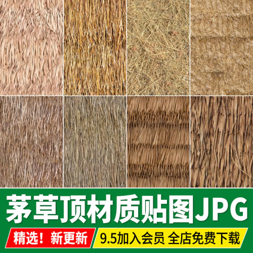 茅草屋面 稻草茅草顶生态屋顶材质贴图无缝SU模型3d素材ps贴图