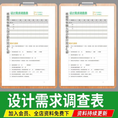 2025新款设计需求调查表室内装修设计签单专用表格客户喜好记录表