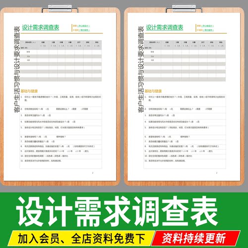 2026新款设计需求调查表室内装修设计签单专用表格客户喜好记录表