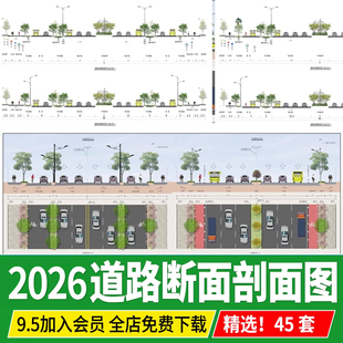 道路横断面图平立面剖面图标准段市政公园景观节点大样ps素材psd