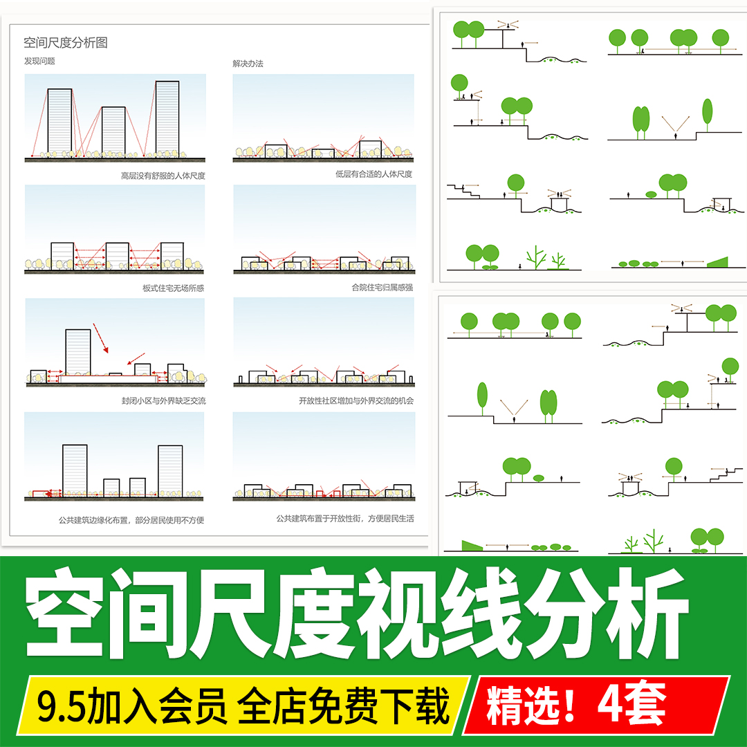 2025空间尺度分析视线分析建筑景观交互分析图分层PSD免扣PS素材
