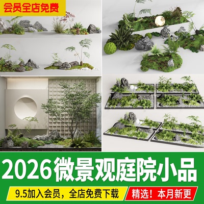 日式禅意微景观石头植物微地形枯山水园林庭院小品草图大师su模型