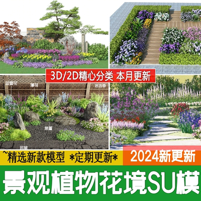 园林景观花镜花境植物配置公园庭院地被花草花卉丛组团搭配su模型