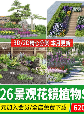 园林景观花镜花境植物配置公园庭院地被花草花卉丛组团搭配su模型