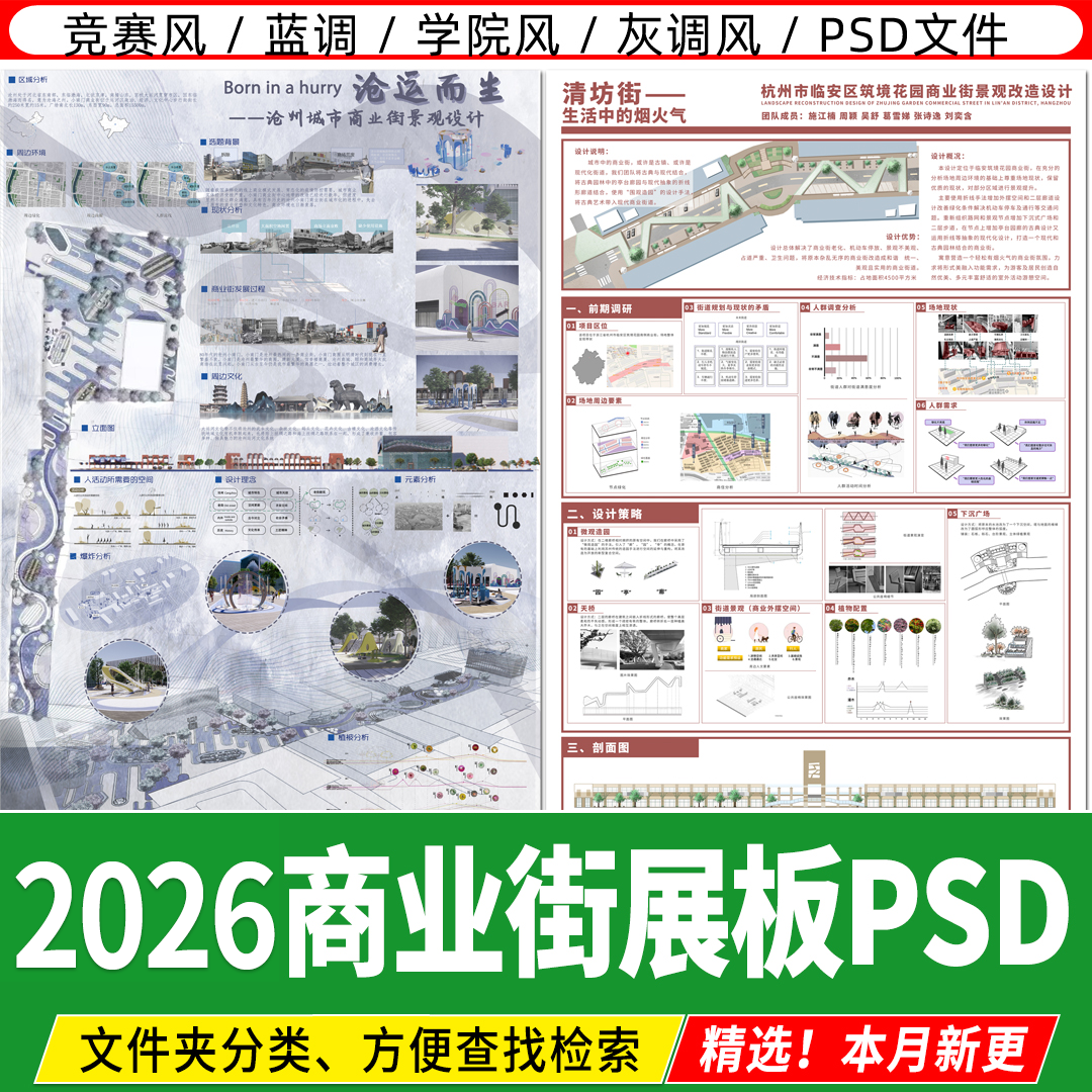 商业街景观设计现代广场模板分析图范例分层素材PSD源文件PS展板