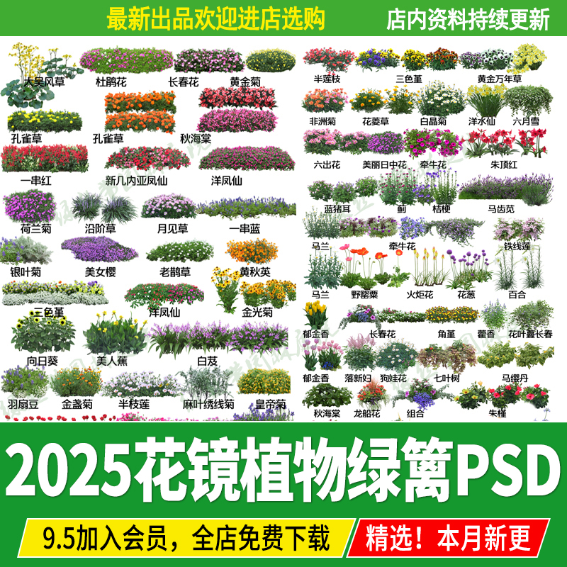 园林户外花境植物配置花卉绿篱灌木丛地被草花ps素材psd分层源文