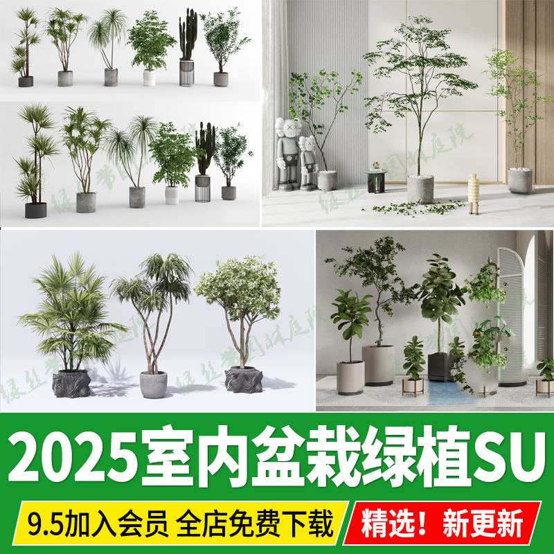 客厅店铺室内盆栽绿植摆件 花盆植物租摆绿化盆景 现代北欧su模型