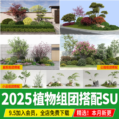 园林景观植物组团组合搭配公园庭院小品乔木灌木地草图大师SU模型