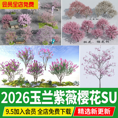 丛生玉兰紫薇樱花碧桃紫叶李庭院园林开花小乔木木兰丁香SU模型