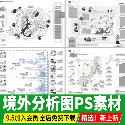 境外竞赛风景观建筑环艺城市规划设计psd模板灰调分析图PS素材