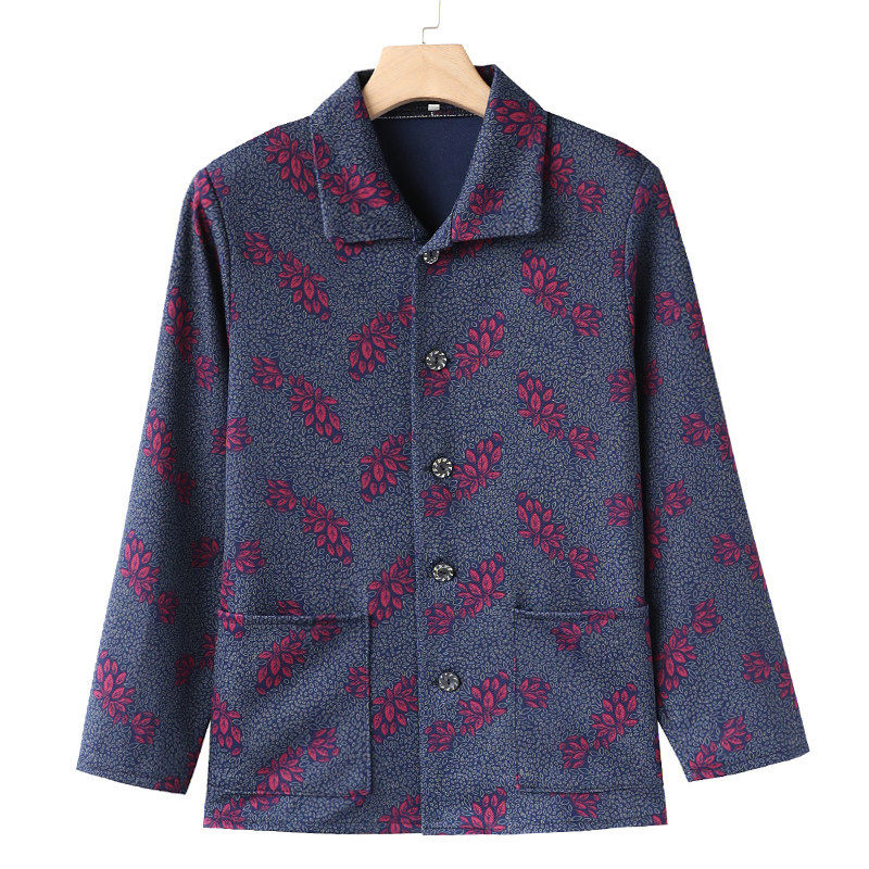 老奶奶长袖翻领衬衫70岁春秋衣服