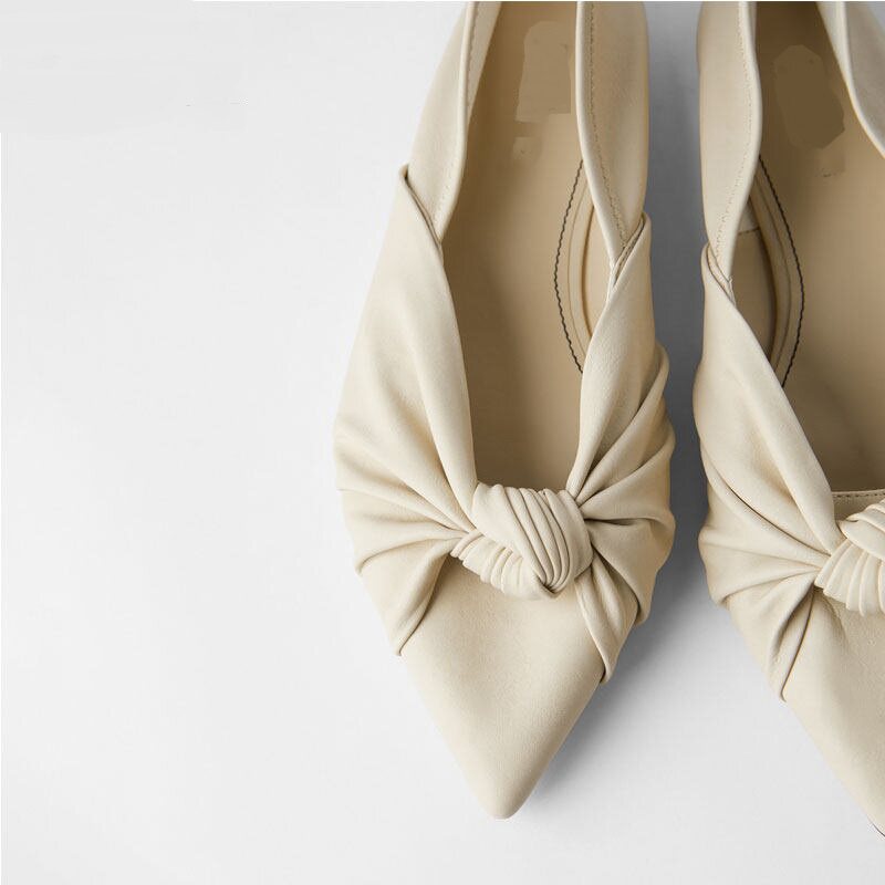 ZA WOMENS SHOES NUDE KNOT SOFT FLAT BALLET SHOES SINGLE SHOES WOMENS AUTUMN 2023 NEW POINTED-TOE SHALLOW VERSATILE WOMENS SHOES