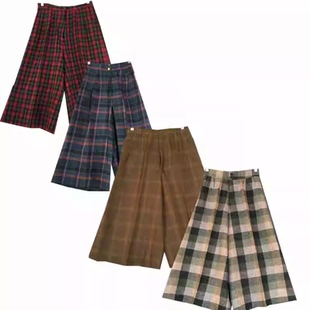 格子萝卜裤 古着vintage日本复古孤品高腰文艺森女系毛呢裤 哈伦裤