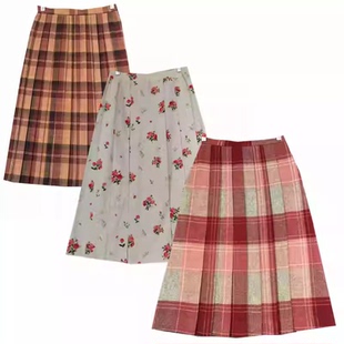 秋冬 中长裙 古着Vintage复古高腰日本制文艺少女半身裙 背心裙