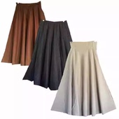 古着vintage孤品复古日制森女系纯色格子大摆裙羊毛呢半身裙伞裙1