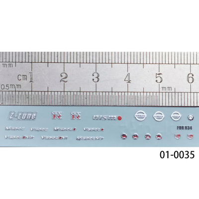 01-0035 1:24 GT-R R34 尼桑日产车模型标志改装金属效果水贴纸