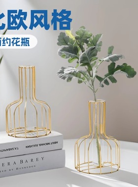 创意北欧简约客厅ins水培插花桌面装饰摆件轻奢感玻璃小花瓶
