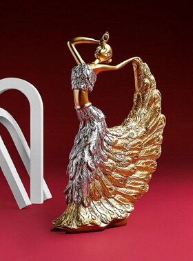 创意复古孔雀舞女郎人物树脂工艺品家居客厅桌面玄关酒柜装饰摆件