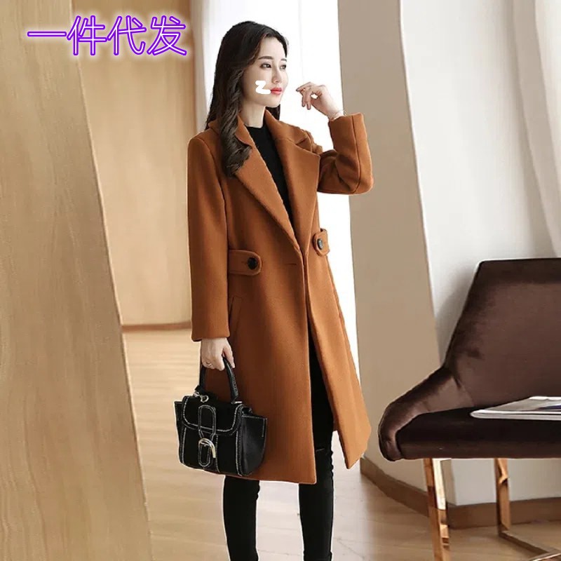 韩版毛呢外套女中长款2023新款秋冬季洋气女装修身显瘦呢子女