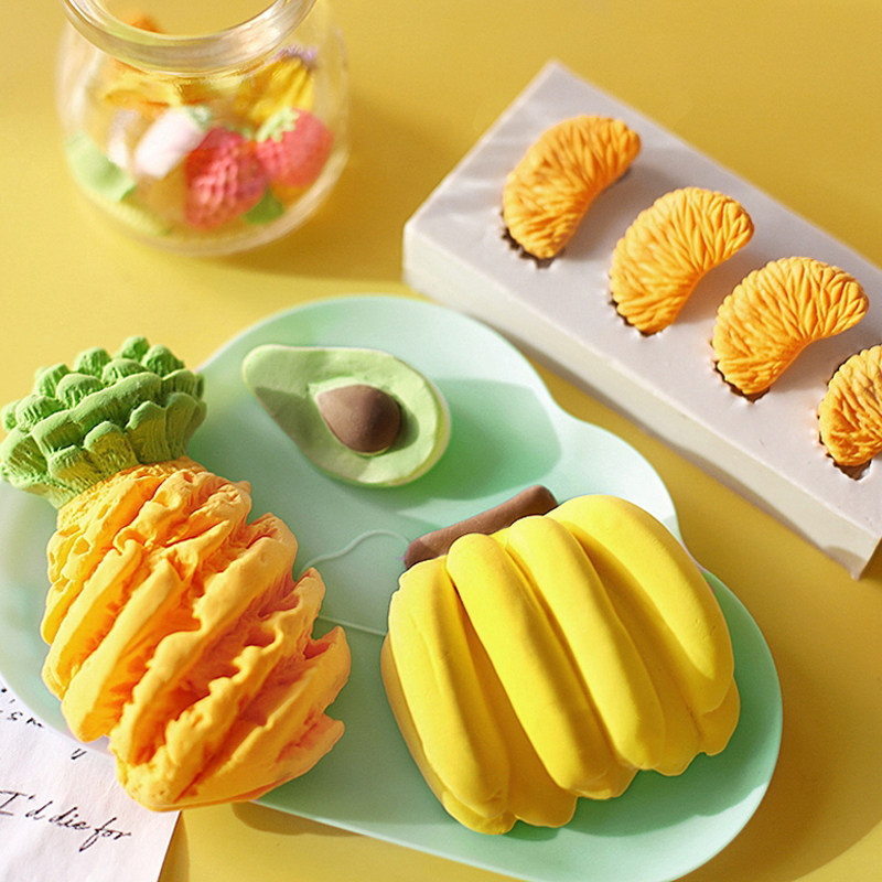烘焙蛋糕硅胶模具 diy立体仿真菠萝香蕉牛油果水果翻糖蛋糕工具