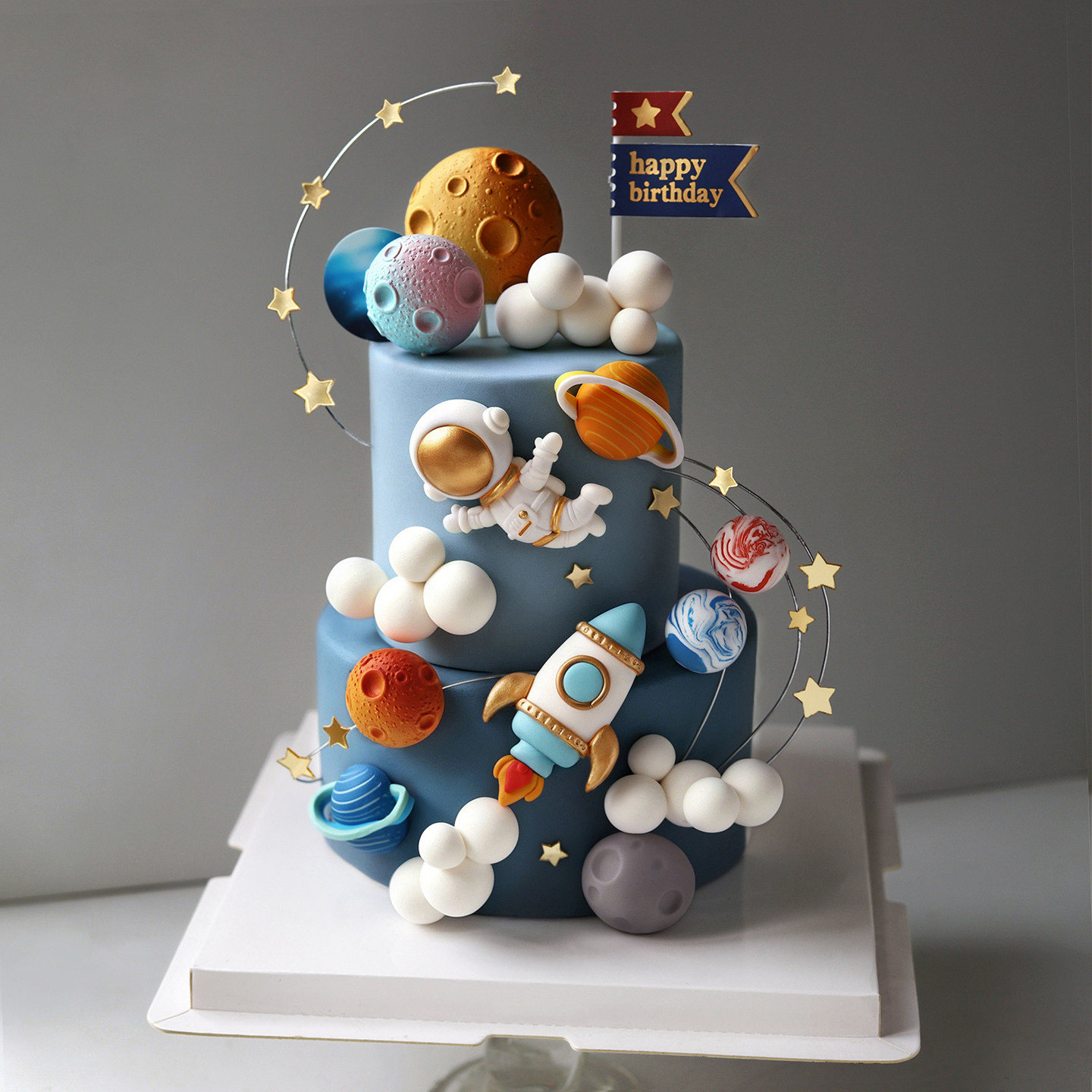 蛋糕装饰星系星球太空火箭土星木星宇航员男孩女孩生日插件