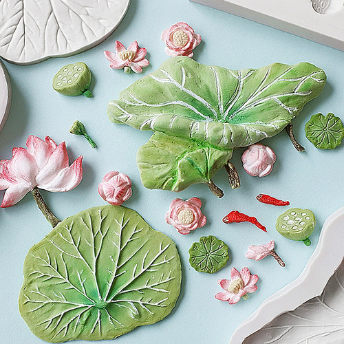 古风荷塘月色硅胶模具荷叶荷花