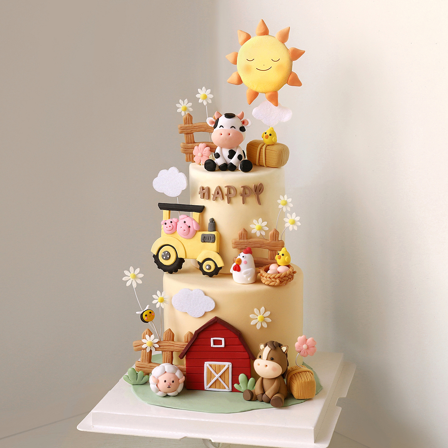 儿童烘焙蛋糕装饰农场小马奶牛小鸡农场谷仓生日蛋糕插件派对用品