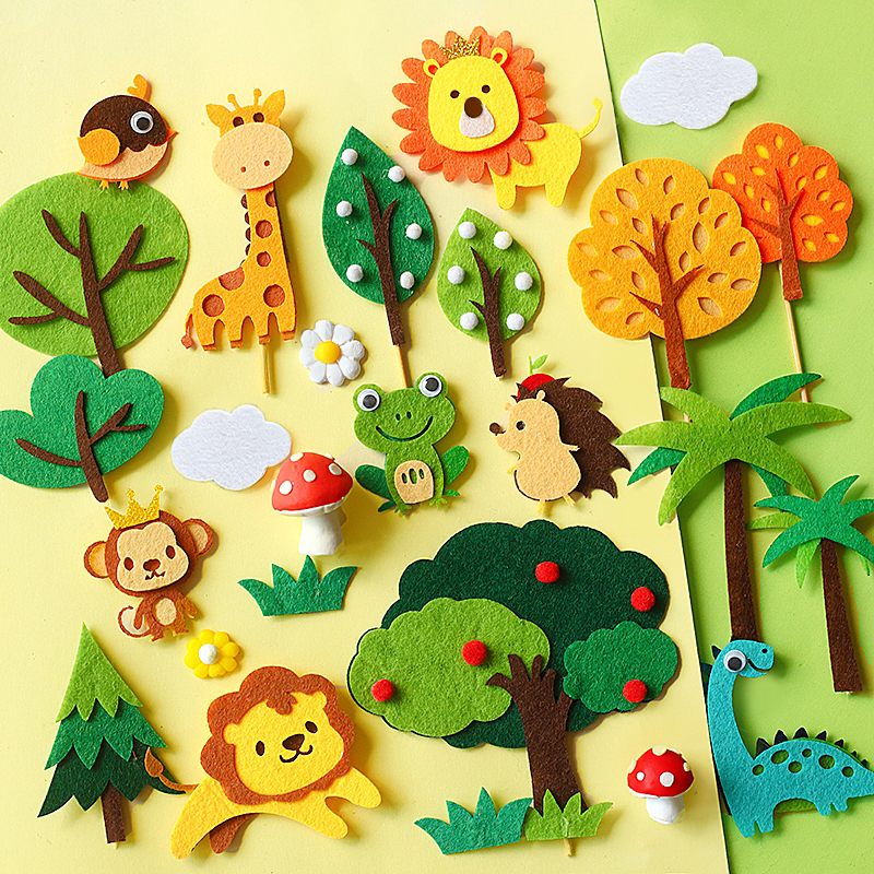 原创毛毡绿树蘑菇小动物蛋糕装饰