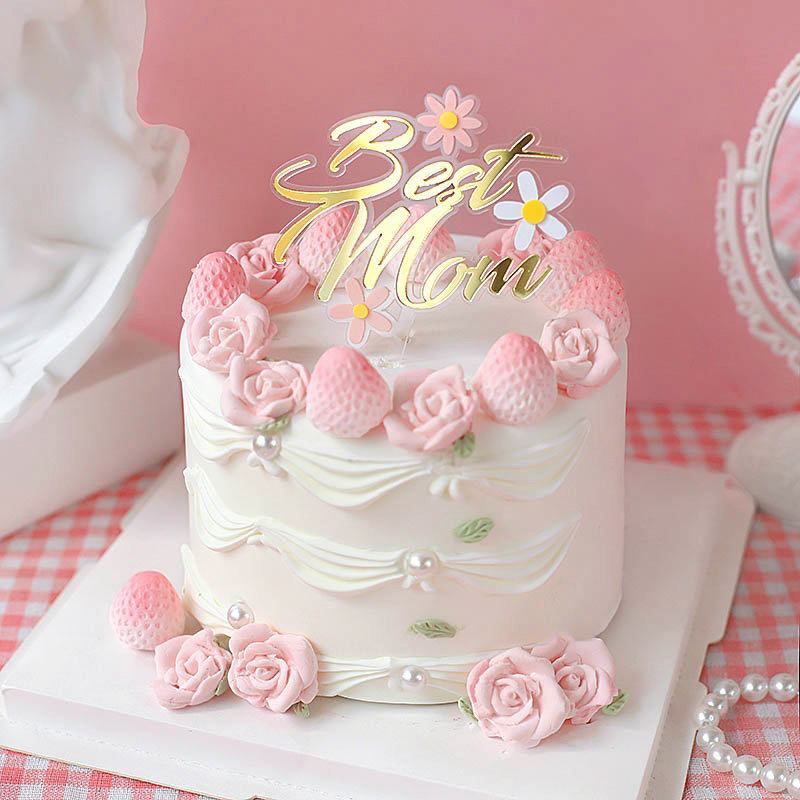 网红粉色草莓软陶插件母亲节小雏菊亚克力插卡小清新节日蛋糕装扮,节庆用品/礼品,节日装扮用品,淘宝优惠券,粉丝福利购,淘宝优惠卷